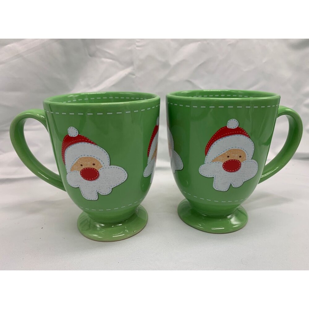 Set of 2 Green Coffee Cup Mug with Santa Martha Stewart Collection